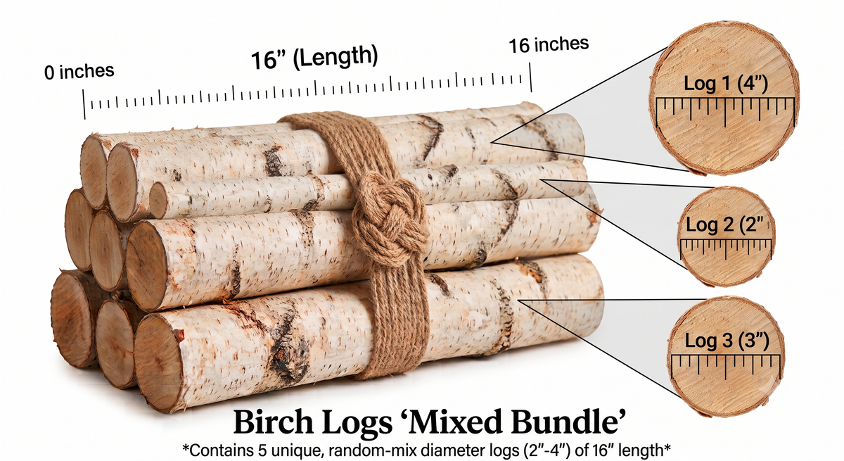 Natural Birch Logs for Fireplace & Rustic Decor | Set of 5