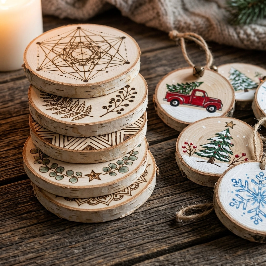 Natural White Birch Wood Slices & Disks | Set of 15