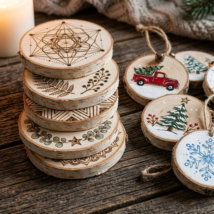 Natural White Birch Wood Slices & Disks | Set of 15
