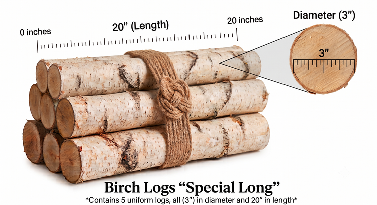 Natural Birch Logs for Fireplace & Rustic Decor | Set of 5